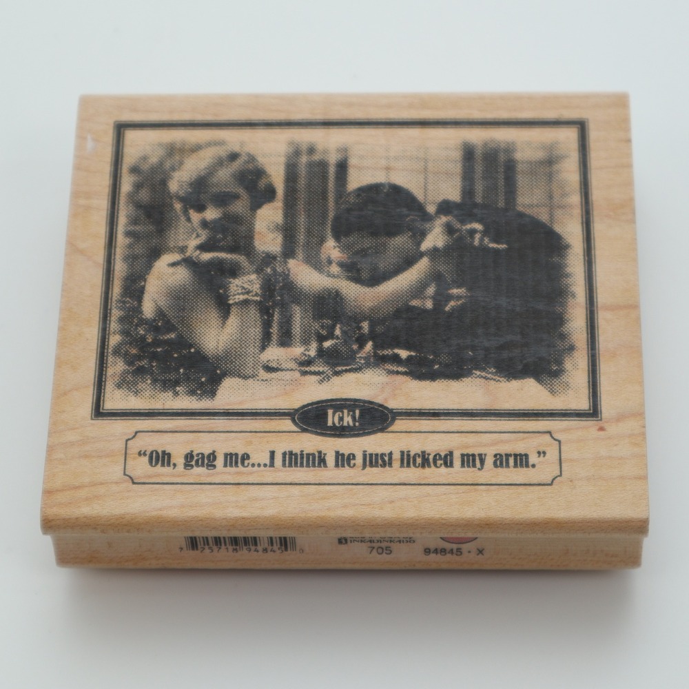 Inkadinkado 94845‑X Ick Oh Gag Me Licked My Arm Humor Wood Rubber Stamp